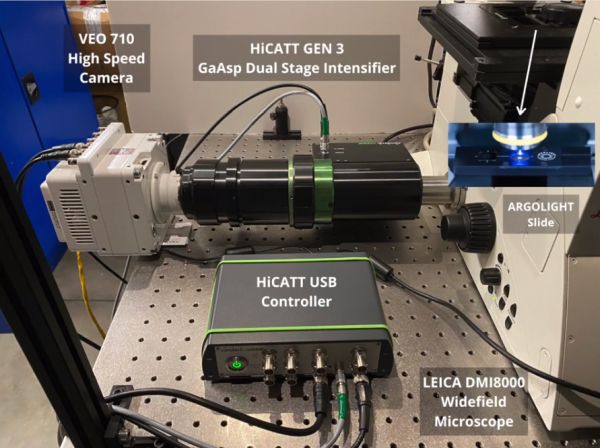 HiCATT-intensifier-highspeed-fluorescence-microscopy-Phantom-VEO710-setup